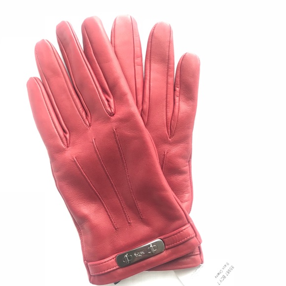 NWT!! Coach leather gloves in black cherry - Picture 1 of 4